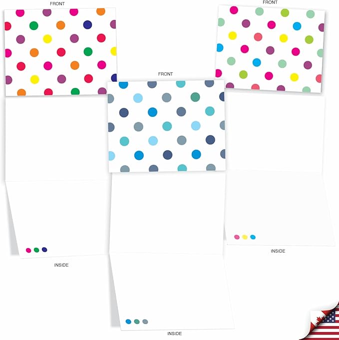 The Best Card Company - 10 Boxed All Occasion Cards with Envelopes for Men and Women (4 x 5.12 Inch) - Colorful, Fun Note Cards Assorted - Happy Dots M6569OCB