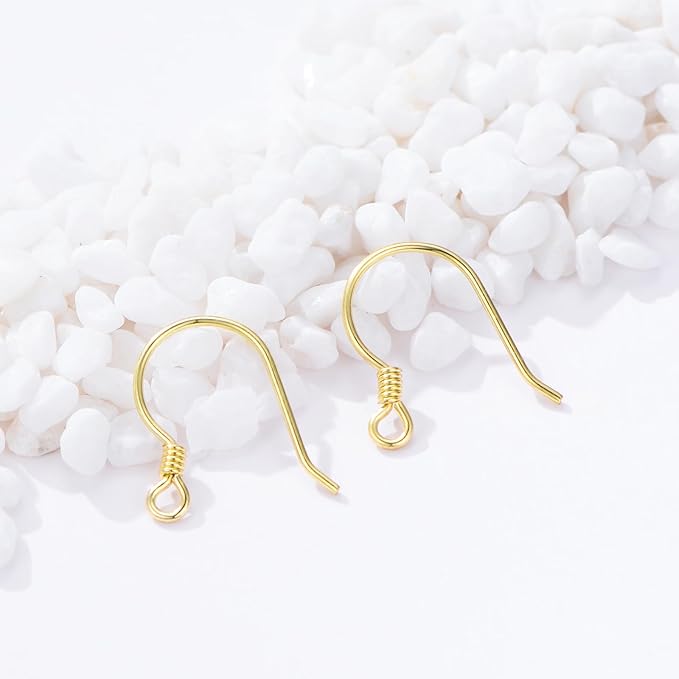 14K Real Gold Earring Hooks for Jewelry Making Fish Hooks 14K Yellow Gold Earring Findings for Earrings Jewelry Making(Style 1)
