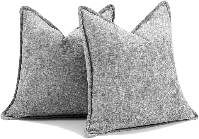 Pack of 2 Light Gray Decorative Throw Pillow Covers 20x20 Cozy Soft Chenille Accent Vintage Square Couch Pillow Covers for Home Decor Bed Sofa Living Room