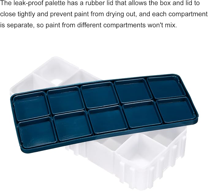 PATIKIL 10 Compartments Paint Palette, 2 Pack Plastic Painting Tray Deep Saver Box Detachable with Soft Cover Art Supplies Storage Organizer for Watercolor Gouache Oil Paint Art