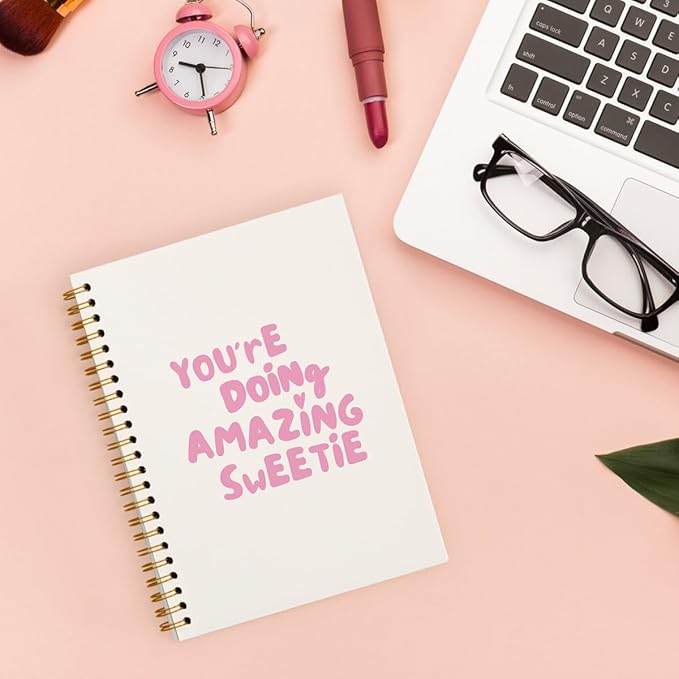 Preppy Pink Notebook Journal, You're Doing Amazing Sweetie Inspirational Notebooks, Pink Office Supplies, Pink Aesthetic Notebook, Pink Desk Accessories, Hardcover Spiral Notebook 5.5x8.3