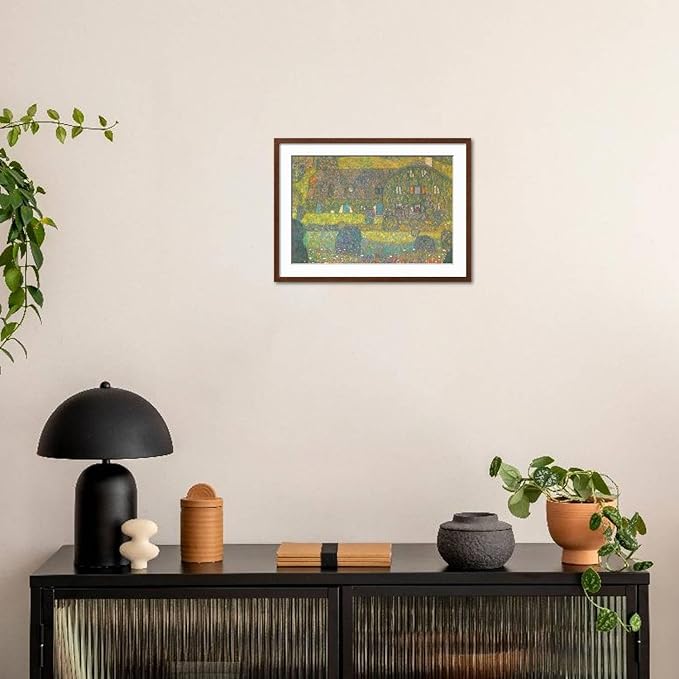 ART.COM Wall Art Print House in Attersee on Brown Frame by Gustav Klimt, 29" x 21"