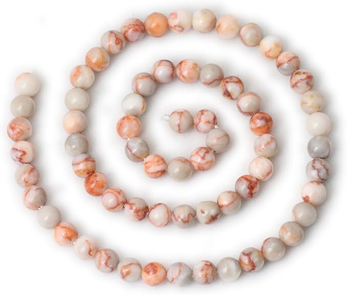 60PCS 6mm Natural Red Network Stone Round Loose Beads for Jewelry Making DIY Materials 1 Strand 15"