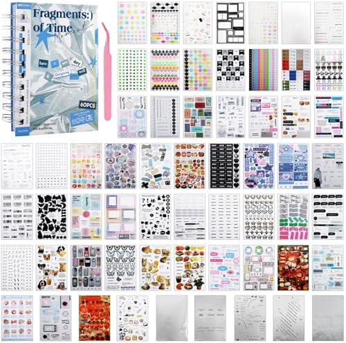 3500Pcs Korean Stickers for Kpop Photocards Decor Stickers Book Aesthetic Toploader Sticker Glitter Butterfly Sweetheart Ribbon Flower Alphabet Cute Scrapbook Sticker for DIY Card Art Crafts 60-Page by Tmtains