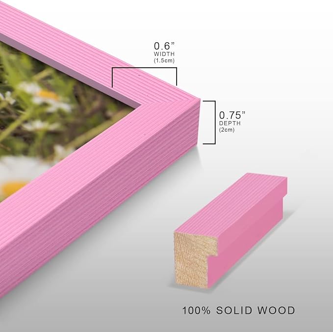 Renditions Gallery Set of 12, 8X10 Custom Photo Prints with Real Wood Picture Frames. Create Personalized Photos with Peel & Stick Photo Frames. Pink Frame
