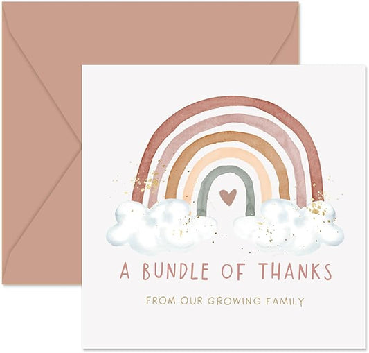Whaline 50 Pack Baby Shower Thank You Cards Boxed Boho Rainbow Thank You Note Cards with Envelopes Stickers for Birthday Invitation, 5 x 5 Inch