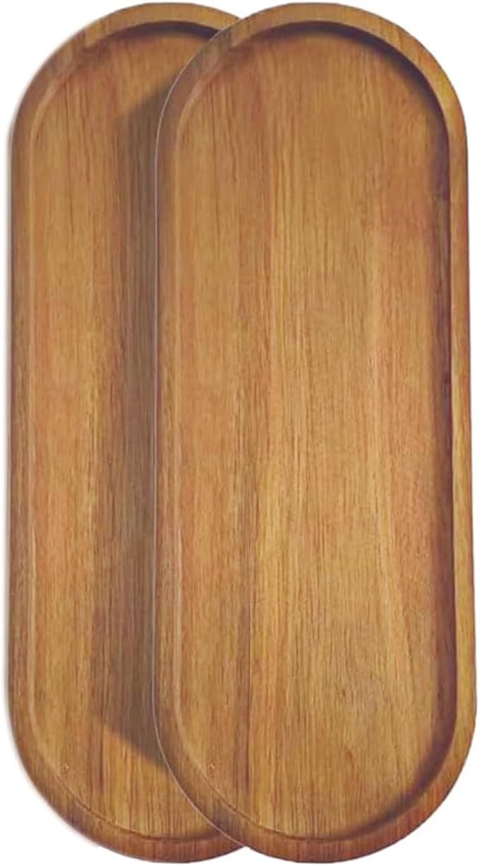 2 Pack Solid Wood Serving Platters and Trays of Natural Wood with Edge,Rectangular Avoid Sliding and Spilling Food (Walnut Trays x 2Pack) (Acacia Wood Platters 2 Pack)