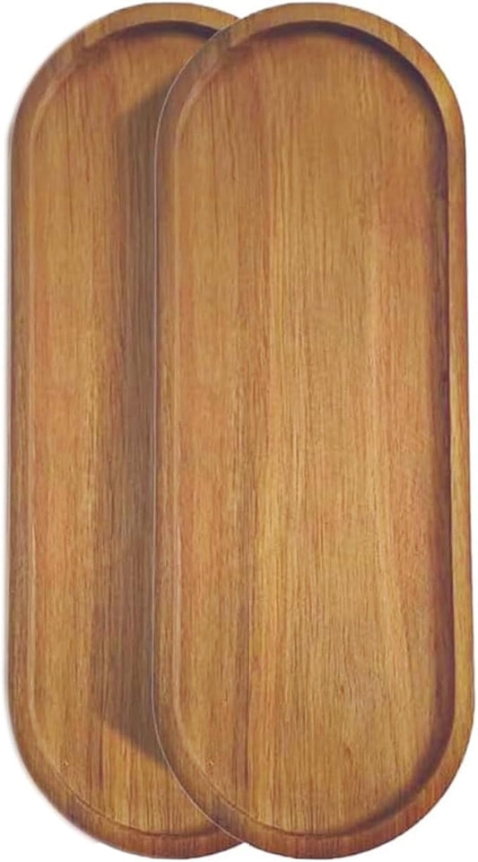 2 Pack Solid Wood Serving Platters and Trays of Natural Wood with Edge,Rectangular Avoid Sliding and Spilling Food (Walnut Trays x 2Pack) (Acacia Wood Platters 2 Pack)