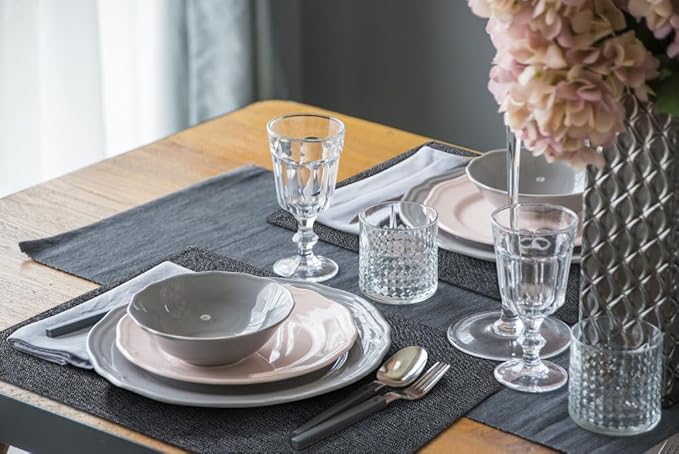 homing Cotton Linen Placemats Set of 6, Cloth Washable Farmhouse Dining Table Mats for Indoors & Outdoors, Easy to Clean, Charcoal, 13 x 19 Inch