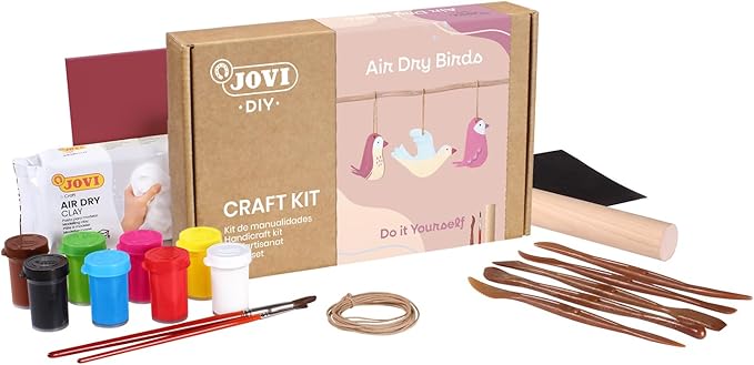 Jovi | Pottery Kit | Birds, 1.1 lb White Air Dry Clay, Tempera Paints, Sculpting Tools | Step-by-Step Guide, Non-Toxic, No Oven Needed | Creative Pottery Experience for Adults, Beginners