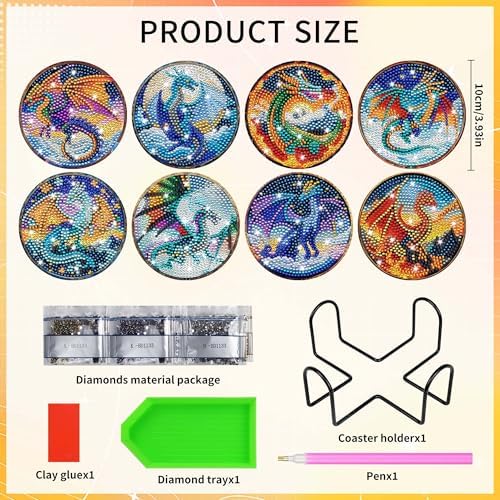 Dragon Diamond Art Coasters, Diamond Painting Coaster Kit for Adults - Image 2