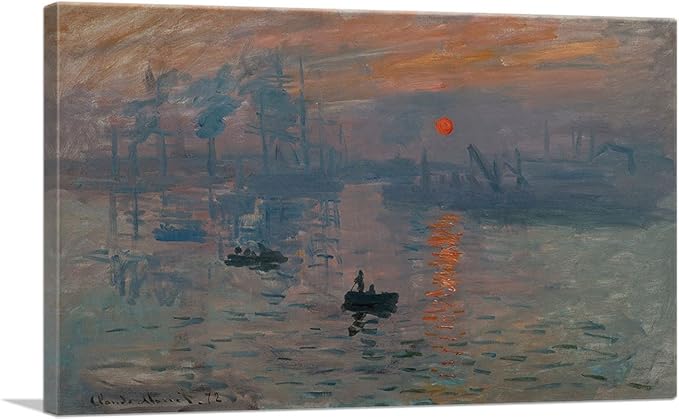 ARTCANVAS Impression Sunrise Canvas Art Print Stretched Framed Painting Picture Poster Giclee Wall Decor by Claude Monet - 18" x 12" (1.50" Deep)