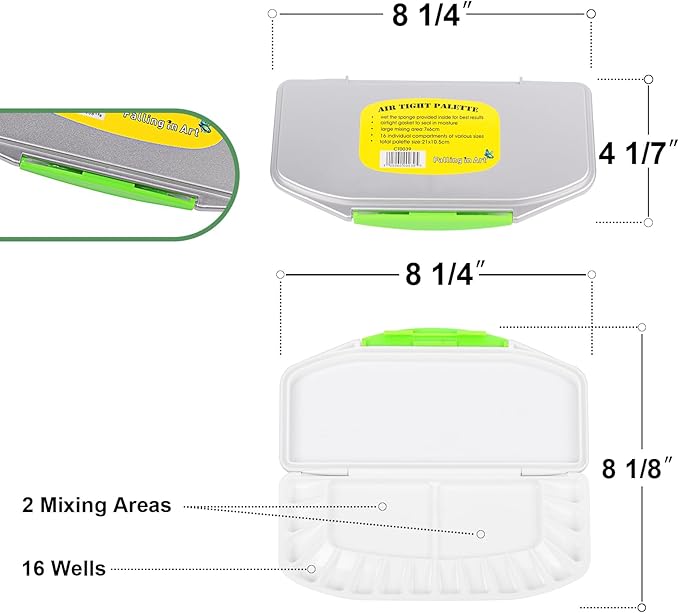 Falling in Art Airtight Watercolor Palette, Plastic Paint Palette with 16 Wells and 2 Mixing Areas, Folding Paint Tray with Lid, Suitable for Acrylic, Gouache and Watercolor