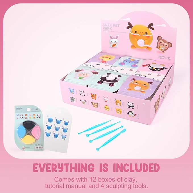 Air Dry Clay Kits - Modeling Clay for Kids, Ultra Light & Soft, Safe & Non-Toxic, 12 Boxes DIY Model Magic Clay with Sculpting Tools & Tutorials, Creatible Art Crafts Toys Gifts Boys Girls