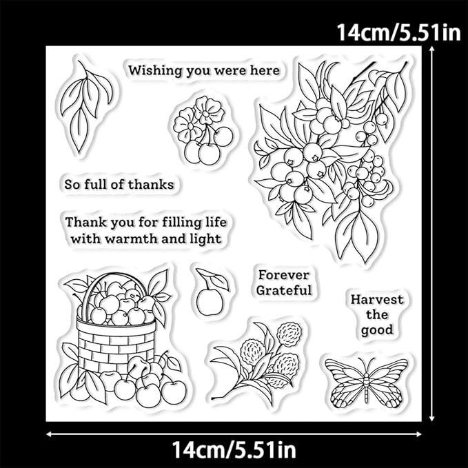 Harvest Season Fruit Basket Stamps and Cutting Dies for Card Making DIY Transparent Silicone Clear Stamp and Metal Die Cuts Sets for Scrapbooking Paper Greeting Cards Decor Seals Craft Supplies