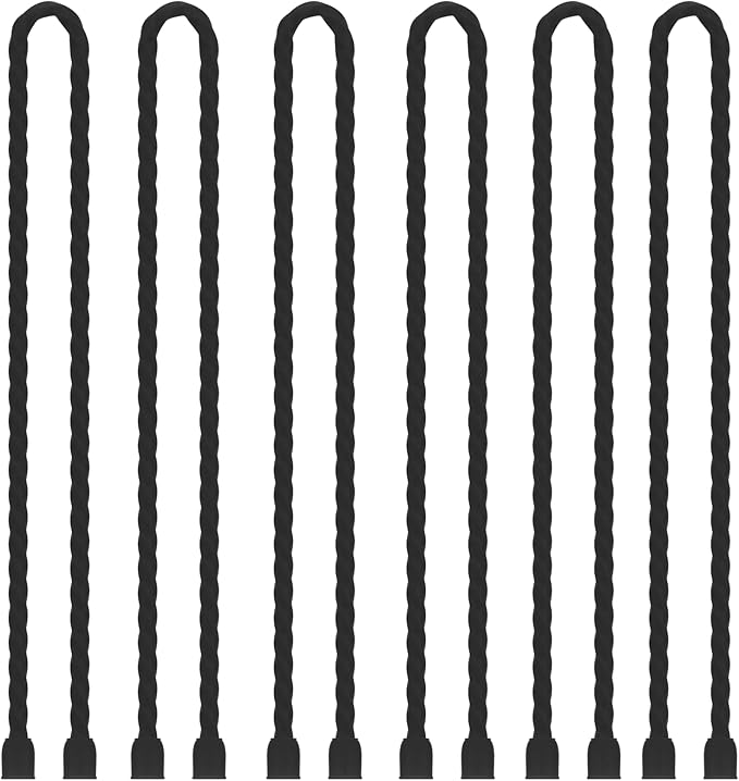 Gesipor 6 PCS 24-Inch Silicone Cable Ties Dia 5mm Reusable Steel-Core Rubber Twist Ties Bendable Cable Ties for Bundling and Holding, All Purpose Cord Tie for Indoor and Outdoor (Black)