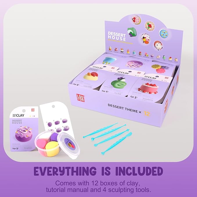 Air Dry Clay Kits - Modeling Clay for Kids, Ultra Light & Soft, Safe & Non-Toxic, 12 Boxes DIY Model Magic Clay with Sculpting Tools & Tutorials, Creatible Art Crafts Toys Gifts Boys Girls