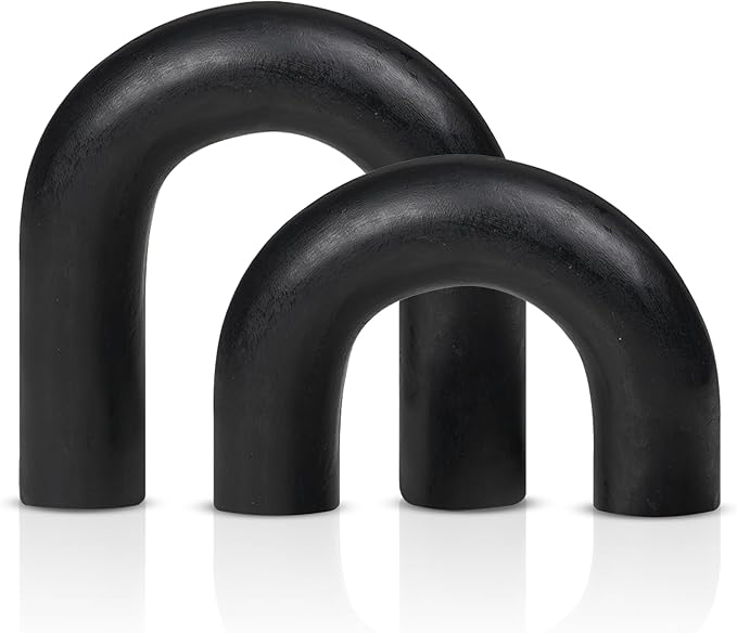 Wooden Arch Décor Set of 2 - Handmade Wood Sculpture for Minimalist Home and Office Decoration, Rustic Wooden Accent for Tabletop, Shelf, and Living Room Aesthetic - 6.5, and 5 Inch - Black