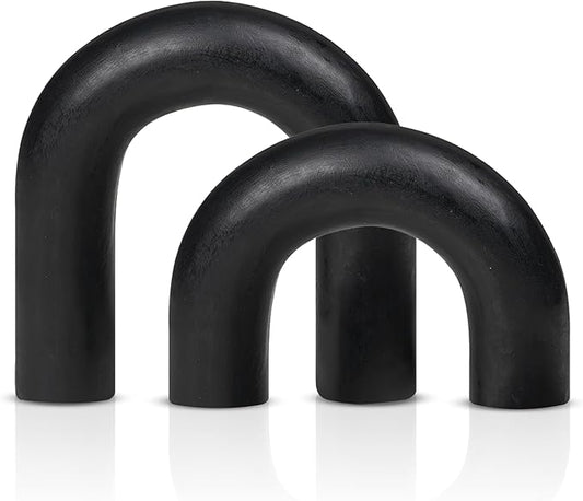 Wooden Arch Décor Set of 2 - Handmade Wood Sculpture for Minimalist Home and Office Decoration, Rustic Wooden Accent for Tabletop, Shelf, and Living Room Aesthetic - 6.5, and 5 Inch - Black