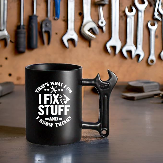 LOZACHE Funny Coffee Mug with Wrench Handle for Men, Novelty Fathers Day Dad Gifts from Daughter Son Wife kids, Best Dad Birthday Present, Christmas Gifts for Grandpa Uncle Husband Brother Mechanic