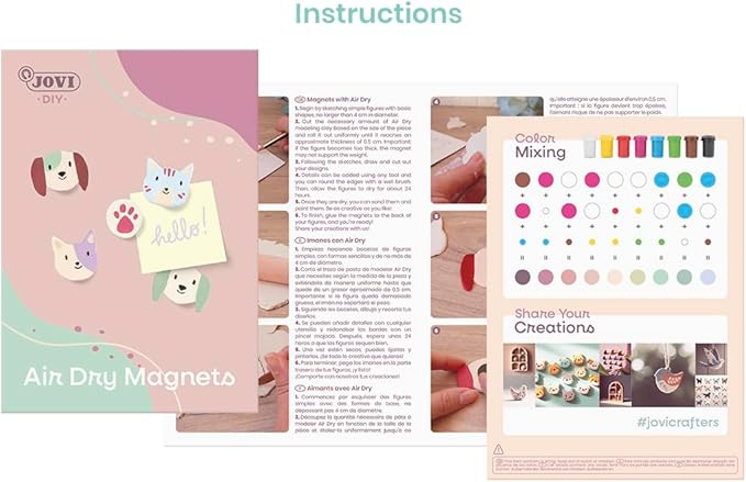 Jovi - DIY Air Dry Kit - Magnets Gift Pottery Kit for Adults with White Air Dry Clay + Paints, Sculpting Tools, Step-by-Step Guide and Video Tutorial, Starter Set for Beginners (Magnets)