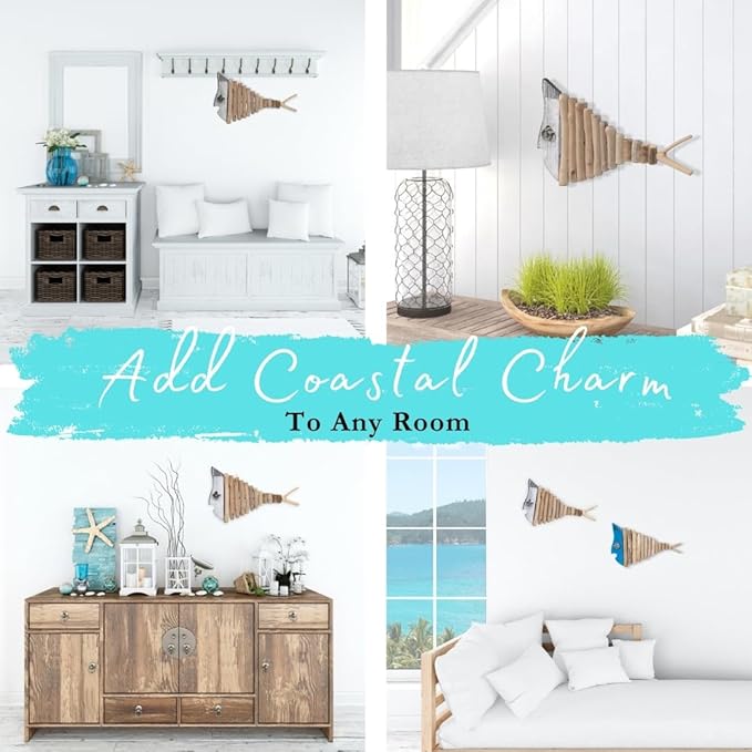 Mint Bucket Brands Driftwood Fish Nautical Wall Decor - 18" x 10" Handmade Wooden Rustic Coastal Wall Art for Living Room, Bedroom, Office, Bathroom - Ocean Beach Decoration (Misty)