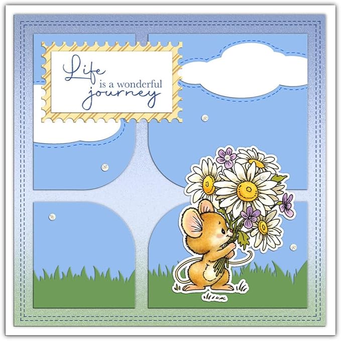 Mouse Holding Flowers Stamps and Cutting Dies for Card Making DIY Transparent Silicone Clear Stamp and Metal Die Cuts Sets for Scrapbooking Paper Greeting Cards Decor Seals Craft Supplies