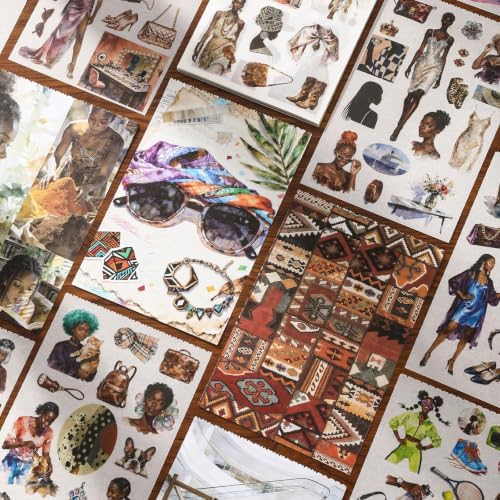 Black Women Sticker Book, 500+ Fashion Ladies and Clothes Shoes Bags Scrapbook Stickers for Junk Journals 20 A5 Scrapbook Papers, Retro Washi Sticker Book for Adults, Ephemera Scrapbooking Supplies - Image 2