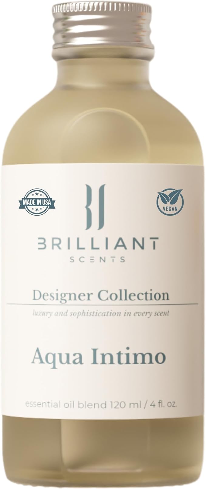 Brilliant Scents Aqua Intimo Fragrance Oil 120ml - Premium Diffuser Oil for Home, Office, Hotels - Long Lasting, Plant-Based, Meets IFRA Standards, USA-Made - Bergamot, Jasmine, Amber