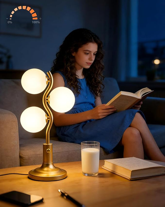Lightdot Mid Century Globe Table Lamp Dimmable Modern 3 Lights Gold Desk Lamp 3000K Warmwhite Bedside Table Lamp for Bedroom Living Room Study Room(G9 Bulbs Included)
