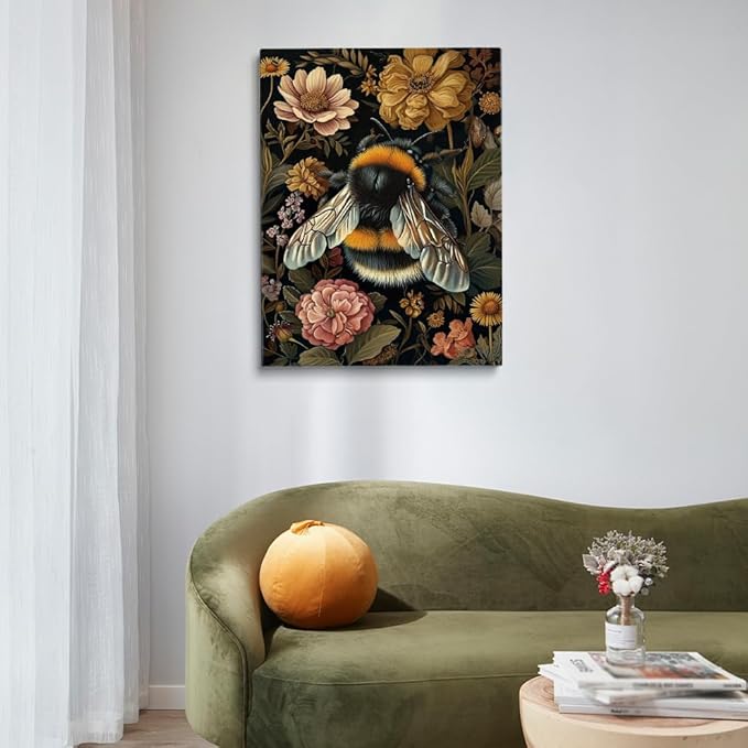 William Morris Style Bumble Bee Print William Morris Wall Art Exhibition Print Vintage Wall Art Textiles Art Vintage Poster Bumble Bee Insect Art for Living Room Bedroom 8x12in Frame wall art