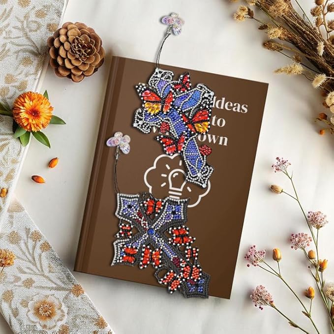 Puraikcmi 4 PCS Cross Diamond Art Bookmarks,Religious Christian Diamond Paintings Bookmarks Kits with Tassels,Special Shape Crafts Decoration Gift Set for Book Lovers Beginners Adults