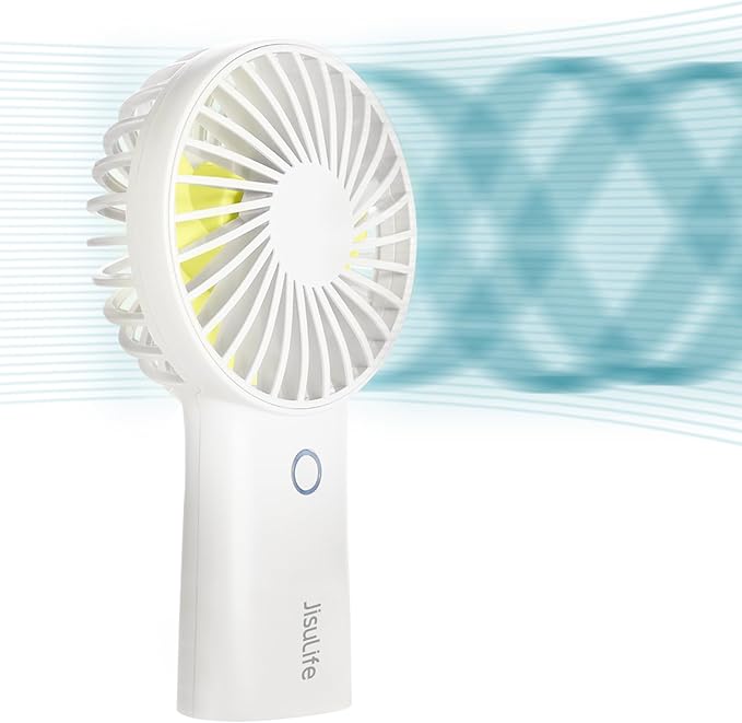 JISULIFE Handheld Fan [20H Max Cooling Time] 4000mAh USB Rechargeable, Battery Operated Portable Fan with 3 Speeds for Travel/Makeup/Office-White