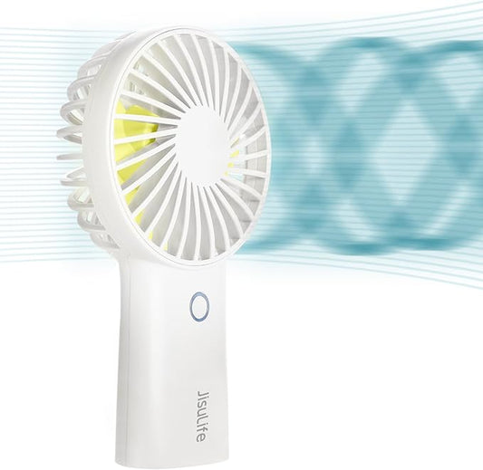 JISULIFE Handheld Fan [20H Max Cooling Time] 4000mAh USB Rechargeable, Battery Operated Portable Fan with 3 Speeds for Travel/Makeup/Office-White