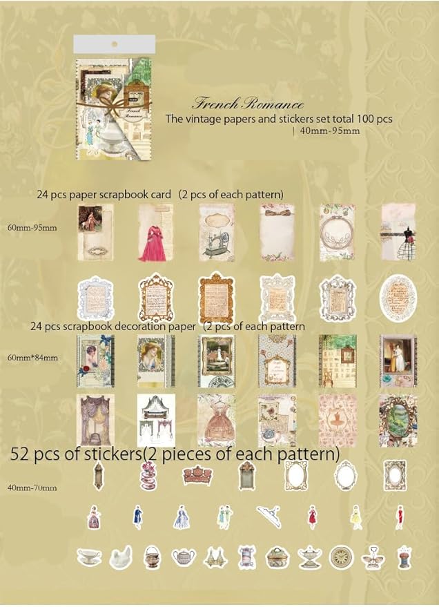 Alideco 100pcs Vintage Scrapbook Supplies Pack for Art Journaling Bullet Junk Journal Planners DIY Paper Stickers Craft Kits Notebook Collage Album Aesthetic Cottagecore Picture Frames (fashilangman)