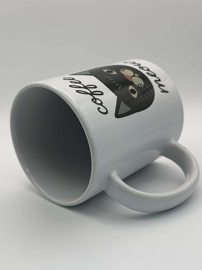 Cute Cat Coffee Mug, White Ceramic Cup with Meow Design