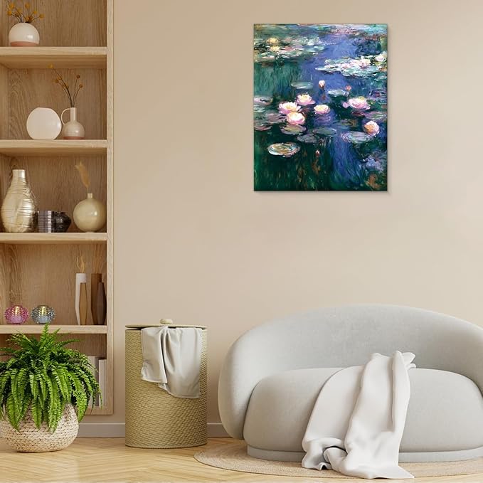 Monet Water Lilies Canvas Wall Art Print Vintage Lily pond Picture Painting Artwork Aesthetic Wall Decor for Home Farmhouse Living Room Bedroom 8x10 Framed