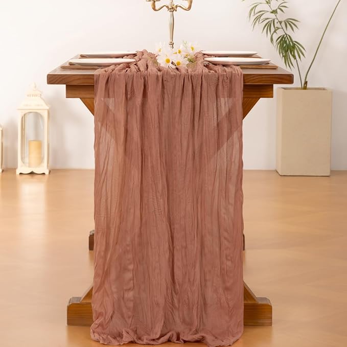 Socomi 3pcs Dusty Rose Valentine's Day Cheesecloth Table Runner Boho Rustic Gauze 120 inch 10FT Cheese Cloth Runner for Wedding Party Baby Shower Birthday Home Decor Holiday Decorations