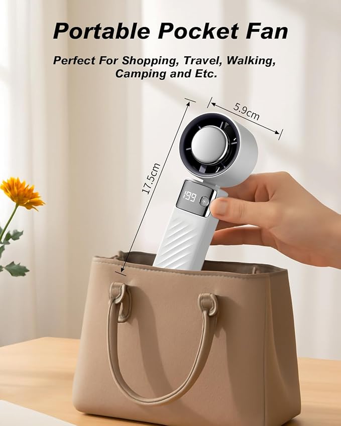Portable Handheld Cooling Fan Rechargeable 5000mAh, Foldable Powerful Winds Mini Turbo Fans, 199 Speed, Digital Display for Travel Camping Outdoor