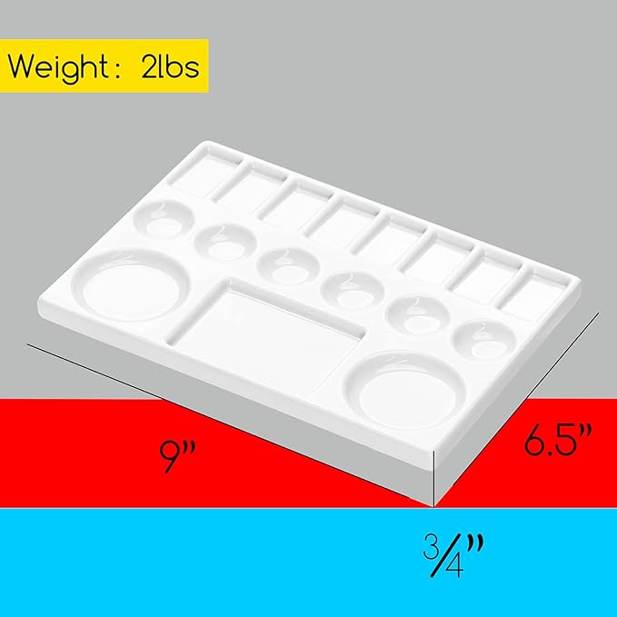 MEEDEN Ceramic Watercolor Palette,17-Well White Porcelain Mixing Tray Artist Painting Palette, Rectangle Painting Tray Palettes for Watercolor Gouache Acrylic Painting 9" x 6.5"