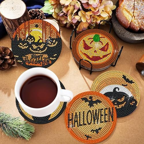 DOTSOPS 6 Pcs Halloween Diamond Art Kits for Adults Diamond Art Coasters - Image 4