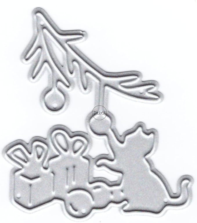 DzIxY Lovely Christmas Gift Cat Metal Cutting Dies for Card Making Embossing Paper Die Cuts Sets Album Scrapbooking Templates Stencils Storage Pockets