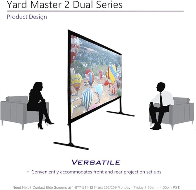 Elite Screens Yardmaster 2 DUAL Projector Screen, 135-INCH 16:9, Front and Rear Wraith Veil 4K / 8K Ultra HD, Active 3D, HDR Ready Free Standing Outdoor Movie Screen, OMS135H2-DUAL