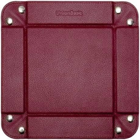 UnionBasic Small Jewelry Tray for Rings Watches Earrings, Entryway Catchall Caddy for Coins Keys Change, Nightstand Bedside Valet Holder, Trays for Electronic Gadgets, Lychee Burgundy - Image 7