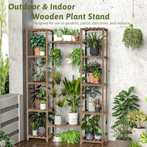 GENTINGBRO Plant Stand Indoor Outdoor 62.2“ Tall Plant Shelf Large Tiered Flower Stands for Multiple Display Wood Hanging Planter Holder for Living Room Garden Balcony Patio Decor - Image 4