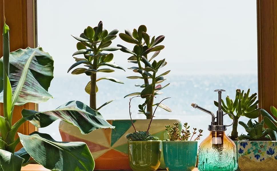 Plant Mister in Glass 200ML, Small Spray Bottle with Plastic Top Pump, Fine Mist Decorative Sprayer Tiny Watering Can Gift for Indoor Outdoor Succulent House Plant (Brown Green Gradient) - Image 2