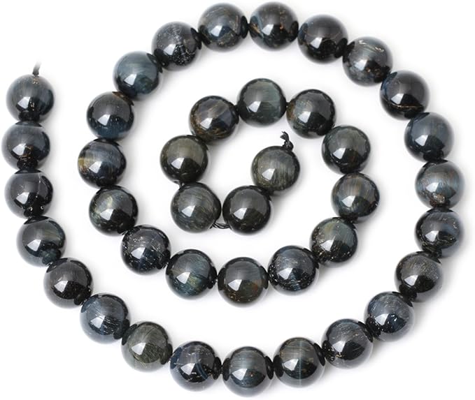35PCS 10mm Natural Blue Tiger Eye Gemstone Round Loose Beads for Jewelry Making DIY Findings 1 Strand 15"