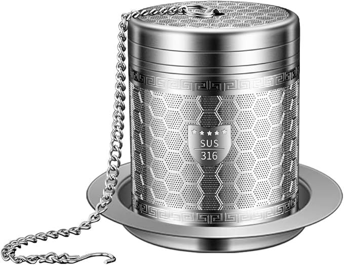 Tea Infuser for Loose Leaf Tea with Drip Trays, Extra Fine Mesh Tea Infuser, 316 Stainless Steel Loose Leaf Tea Steeper for Black Tea, Rooibos, etc (1 Pack - Large)
