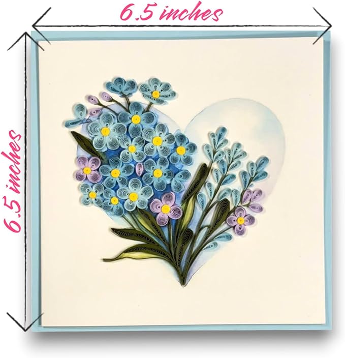 Quilling Greeting Card Handmade Forget-Me-Not Floral Design Heart Detail Romantic Gift for Her Birthday Anniversary Valentine’s Day Special Occasion Keepsake Unique Love Paper Art