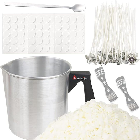 EricX Light Candle Making Kit, 60pcs Candle Wicks, 60pcs Candle Wicks Sticker, 16oz Soy Wax, 1pc Candle Wax Pouring Pot, 2pcs 3-Hole Wicks Centering Devices, 1pc Mixing Spoon, DIY Candles Craft Tools